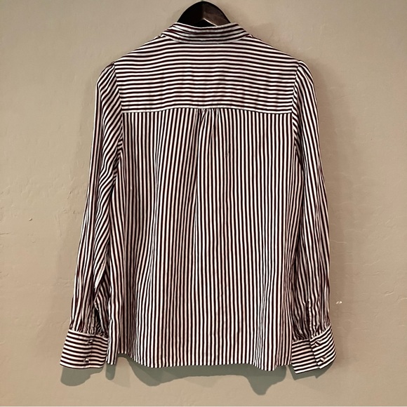Anthropologie Maeve Tie Neck Red White Stripe Puff Long Sleeve Blouse Size Large - Picture 8 of 16